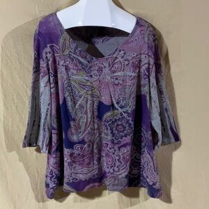 Essentials Size 3X 3/4 Sleeve Printed Embellished Tunic